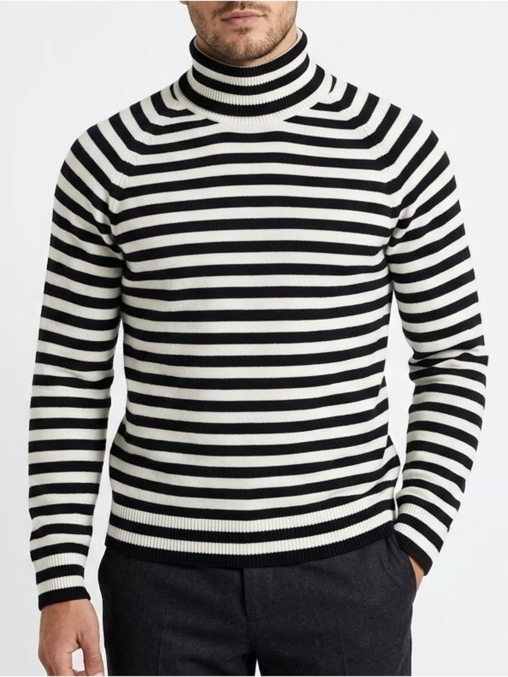 Haider Ackermann Striped Turtleneck Sweater Black White Wool Cashmere Italy M